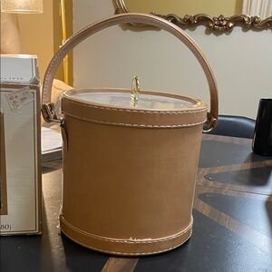 Vintage Culver Tan Leather Ice Bucket with Original Box